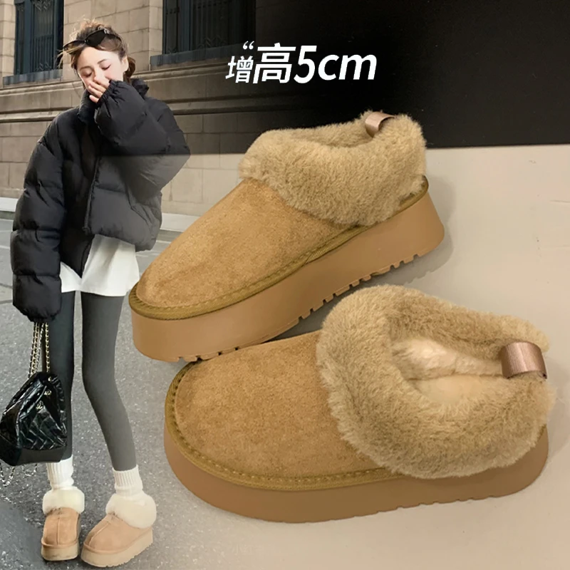 爆款厚底毛毛雪地靴女冬季2025新款加绒加厚保暖孕妇短靴面包棉鞋