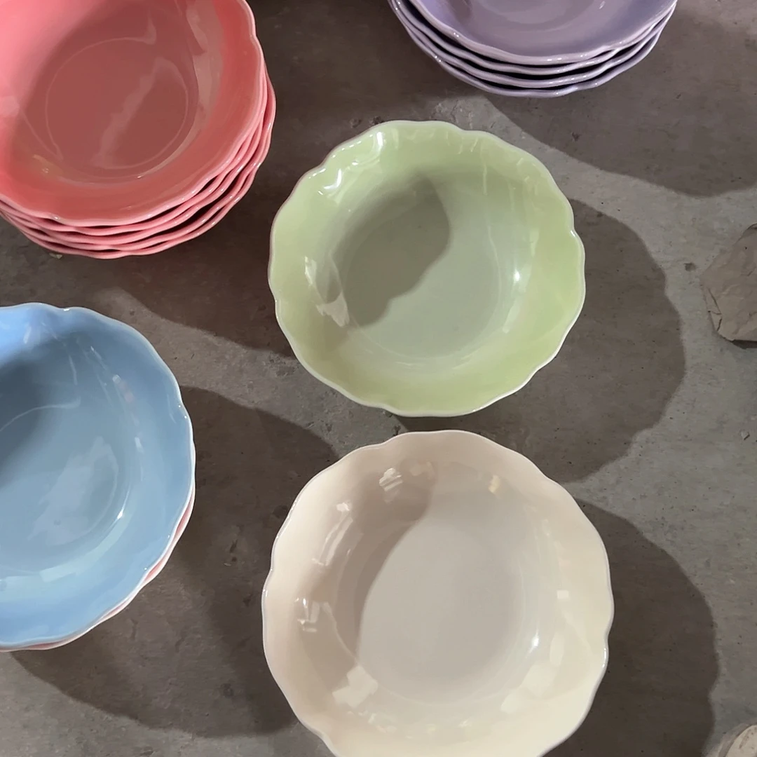 陶瓷 花韵盘 奶白 抹茶绿色