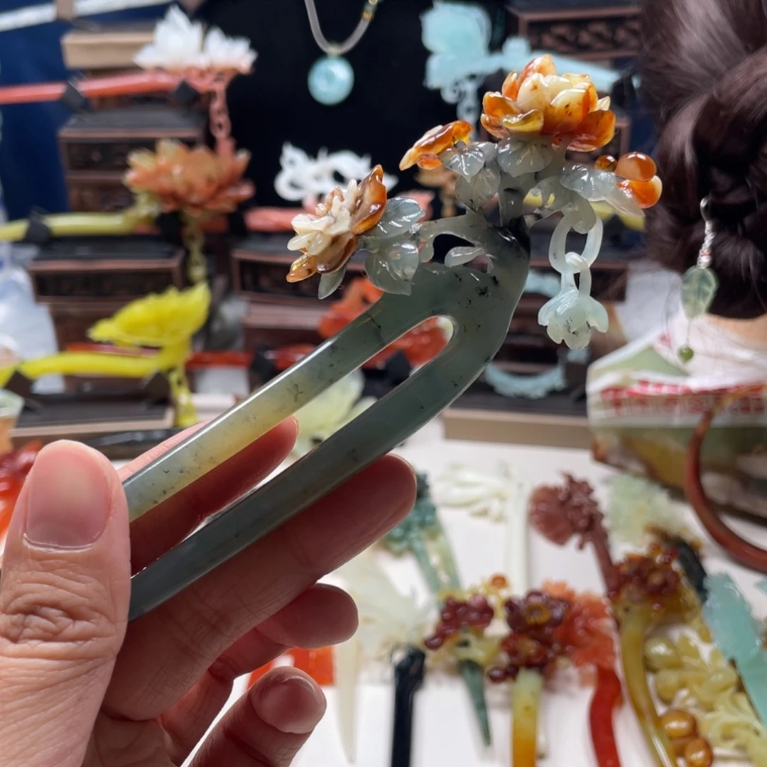 【闪购商品】蛇纹石玉发饰未镶嵌请***姐