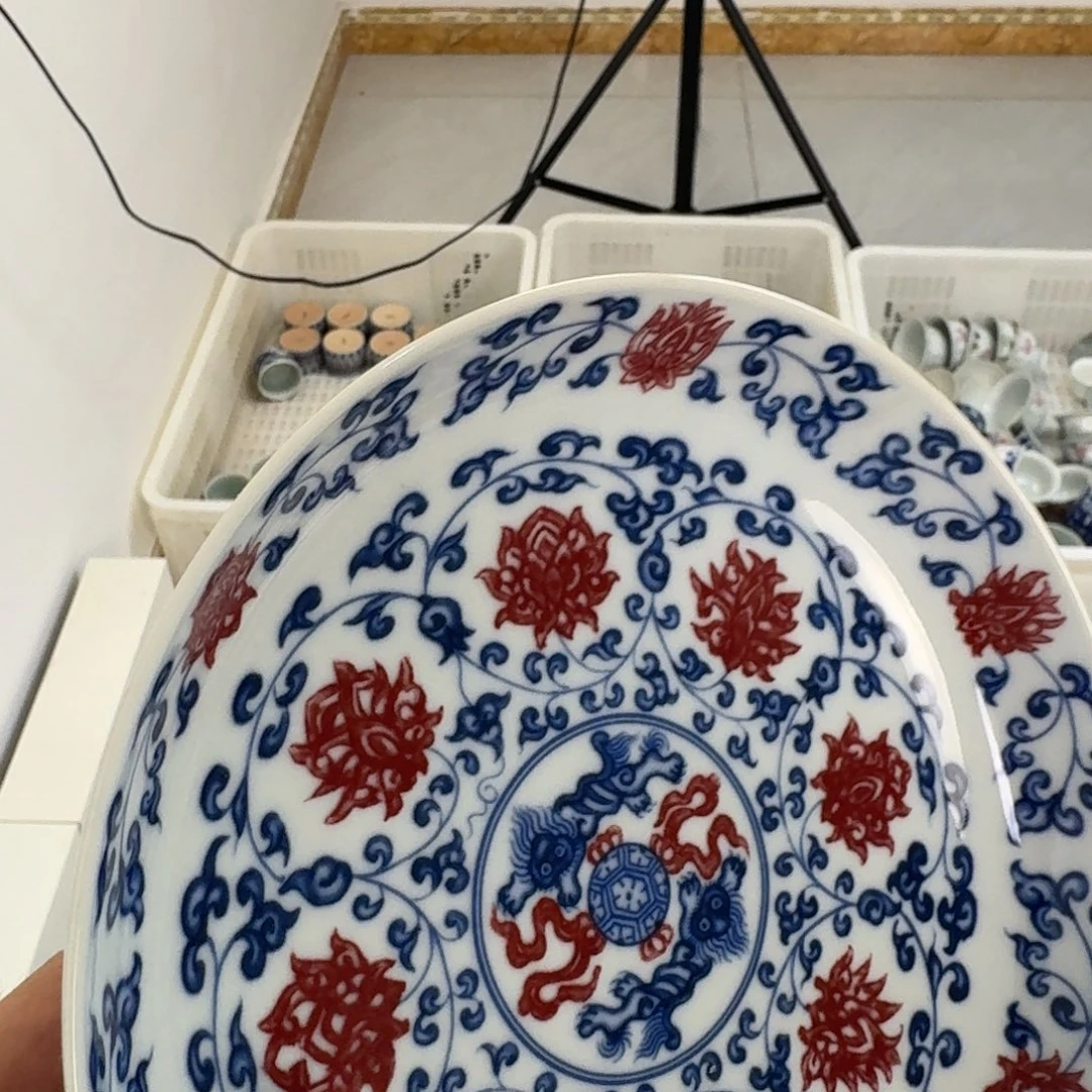 陶摆件釉里红缠枝莲大壶承