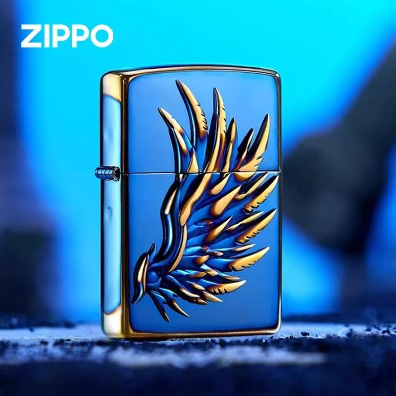 ZIPPO打火机蓝影凤翼官方正品熏金烤蓝防风煤油男士原装蓝色TCJ1