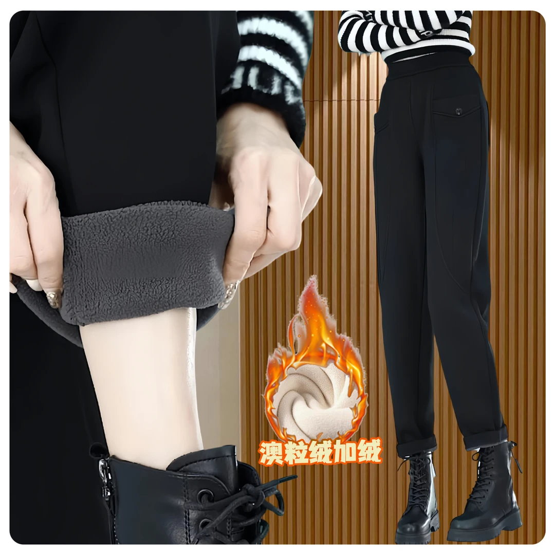 加绒加厚保暖休闲裤女2024冬季新款高腰显瘦百搭洋气时尚直筒裤女
