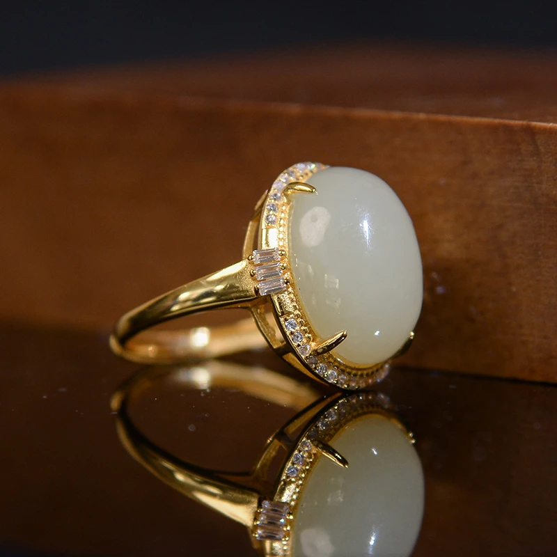 【熊总夫妇】和田玉S925银蛋面戒指