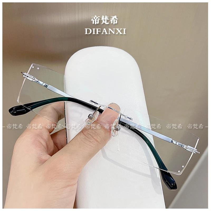 超轻纯钛切边镶钻无框近视眼镜框男无边框纯欲方框防蓝光平光镜架