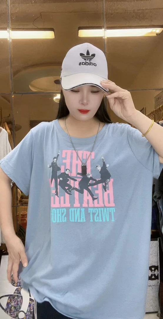 外贸高品质纯棉T恤雾霾蓝四人像