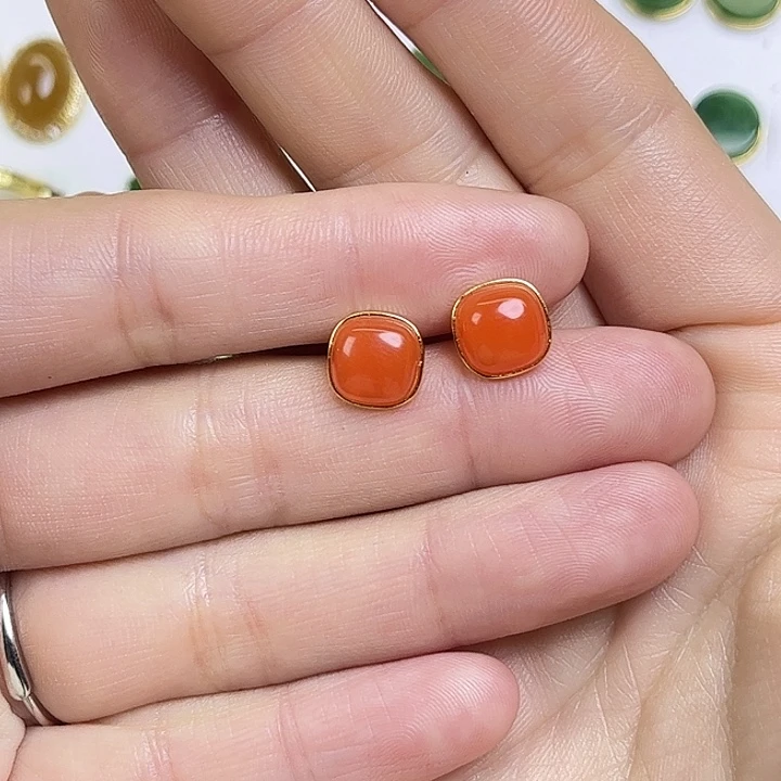 和田玉银S925镶嵌耳饰