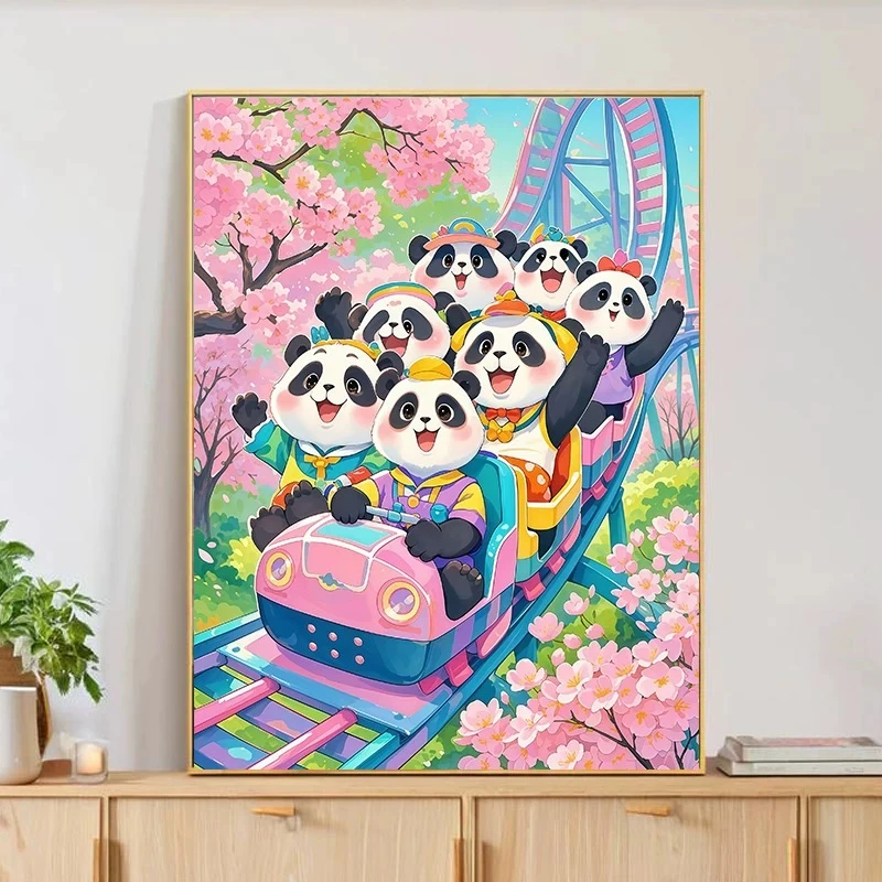 熊猫过山车|数字油画diy真心遮盖六代颜料填涂色手绘礼物油彩装饰