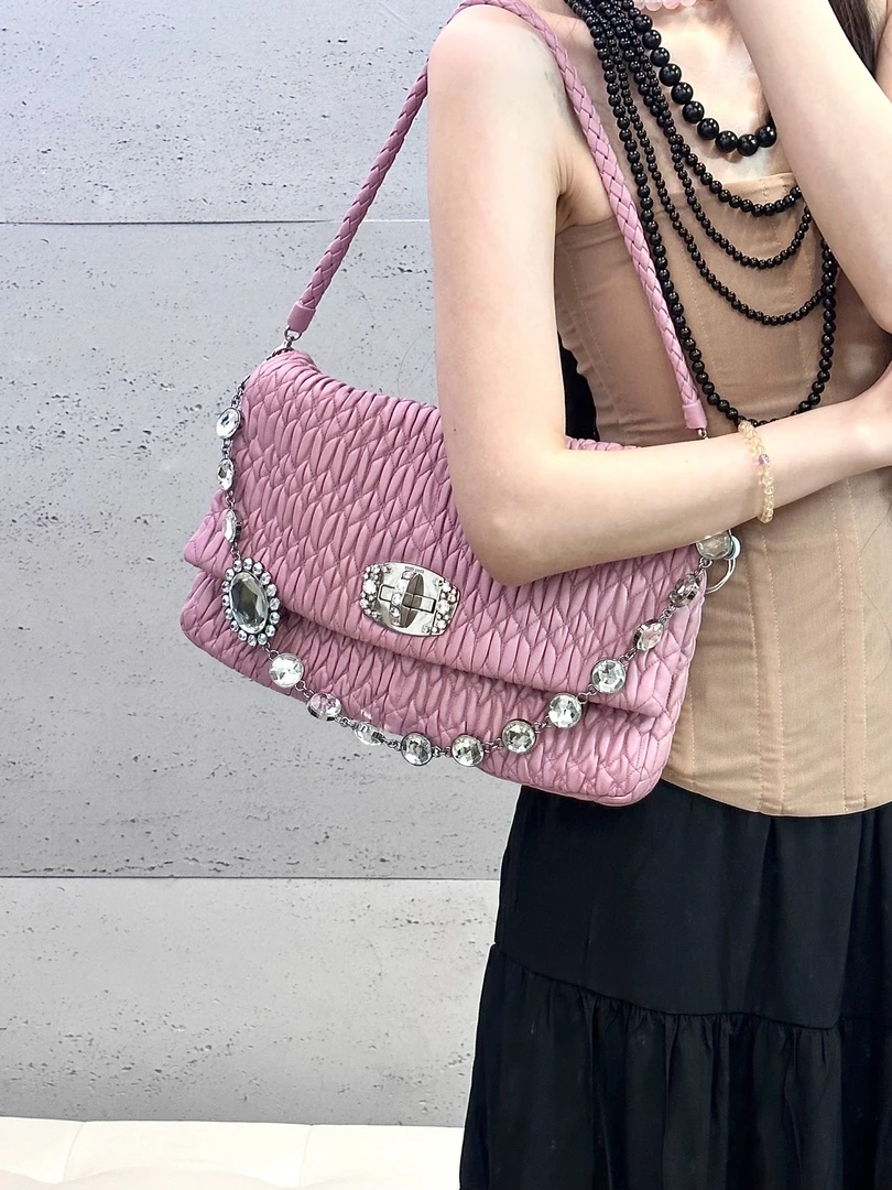 95新 MIU MIU/缪缪 miumiu 樱花粉法棍腋下单肩包(K)