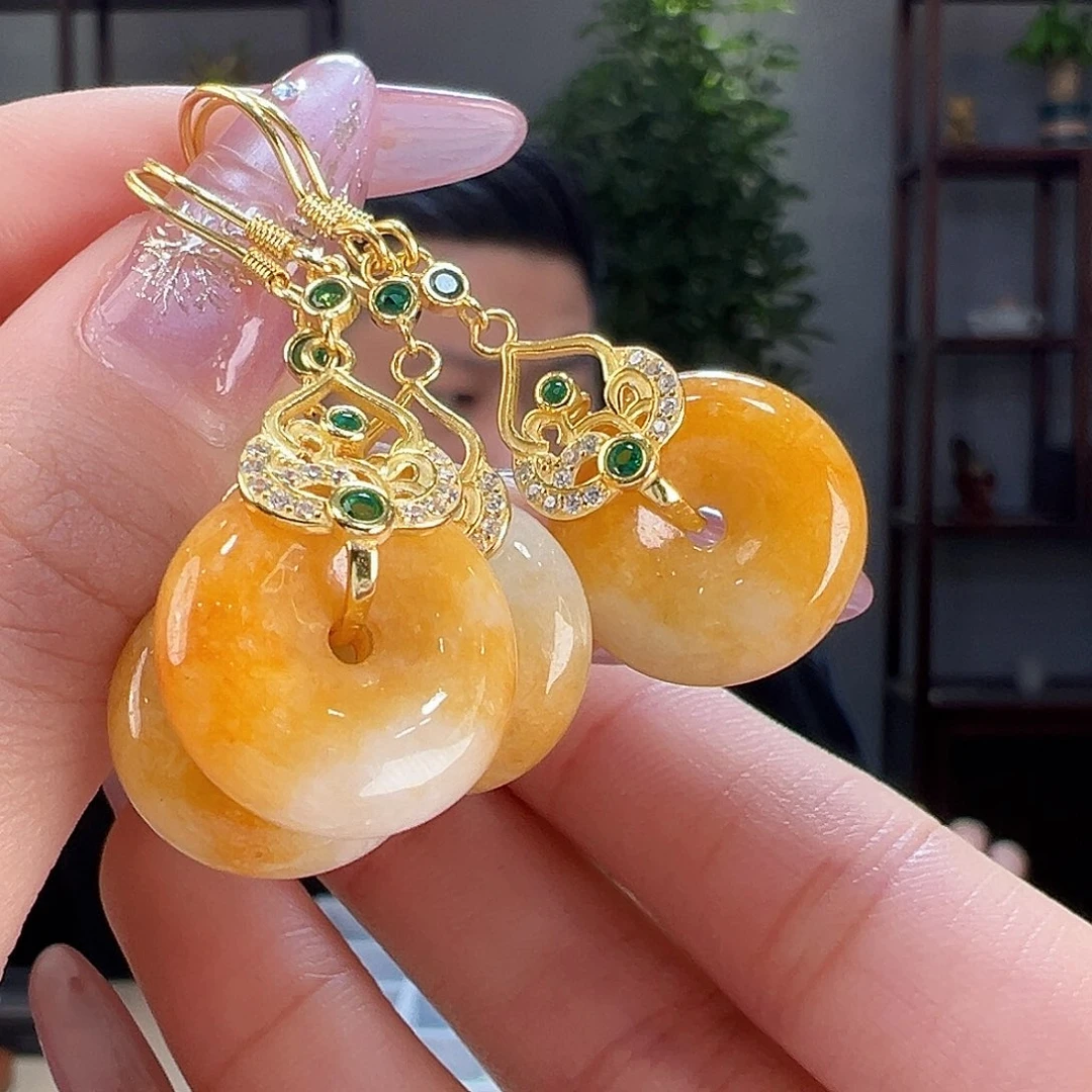 翡翠耳饰银S925镶嵌多样性发货一副