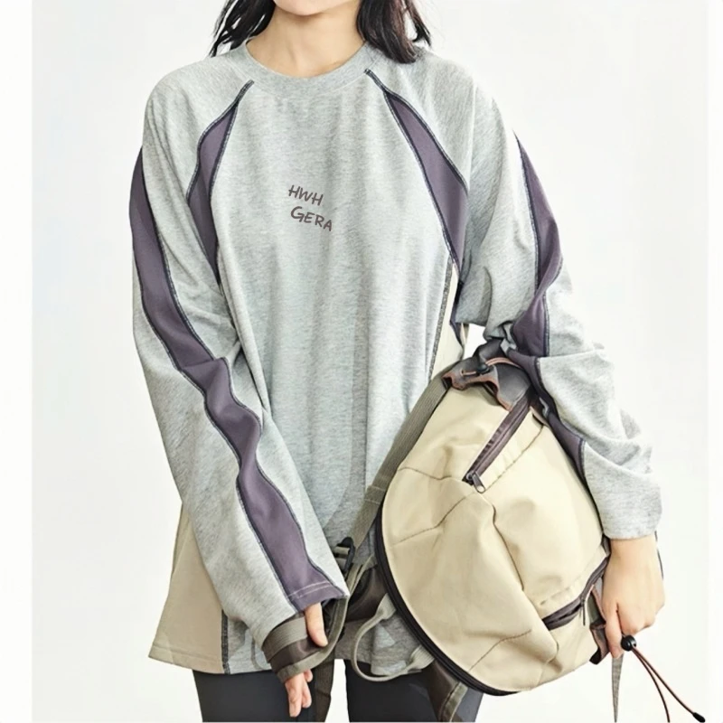 【色块解构主义】春夏侧缝拼接撞色复古男女通勤长袖打底衫C1615