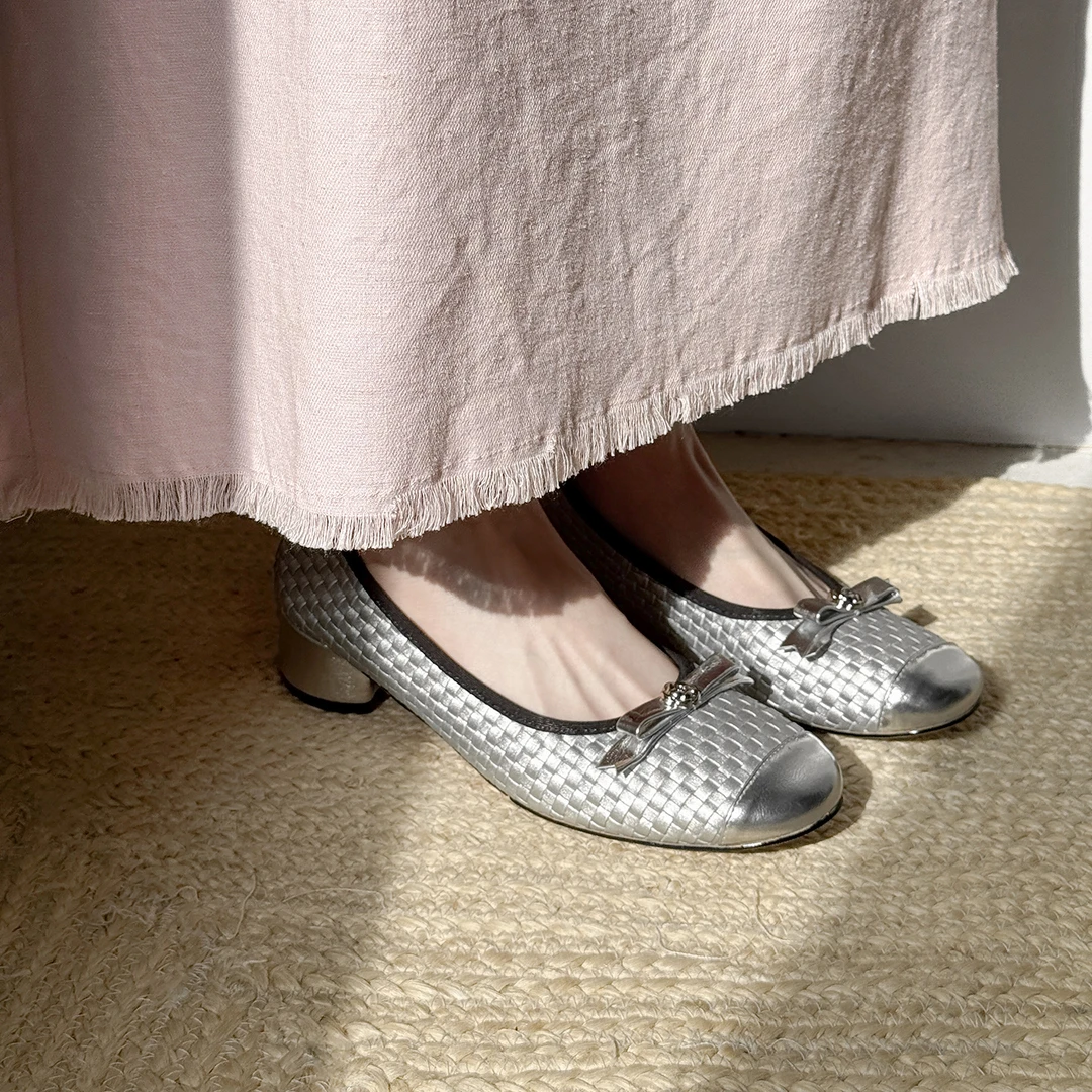Sheriley77小众百搭低跟小香风单鞋编织法式休闲女士粗跟浅口舒适