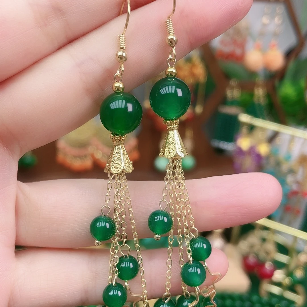 玛瑙/玉髓合金耳钉