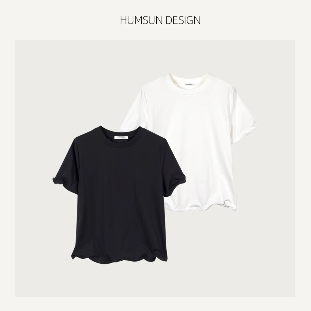 HUMSUN/禾木笙「自由新境」进口匹马棉抽条褶皱廓形轮廓T恤 5A392