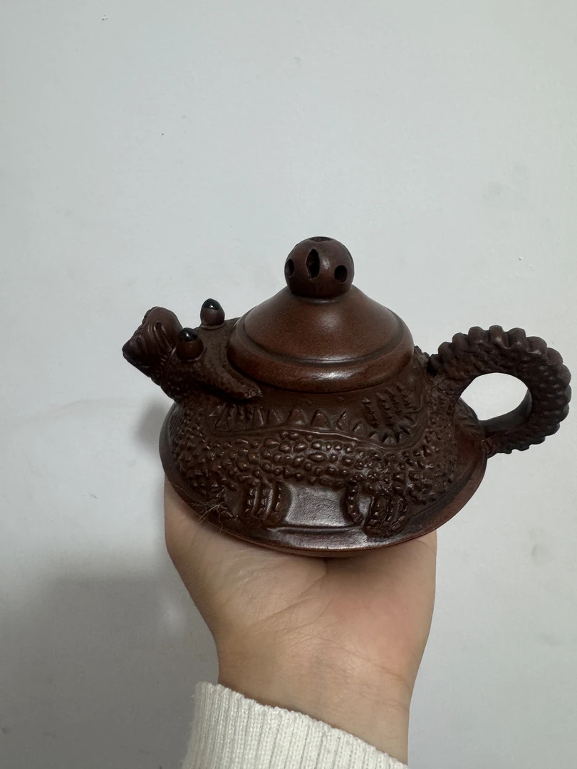 宜兴紫砂原矿珍藏泥料大红袍全手工蟠龙紫砂壶茶壶