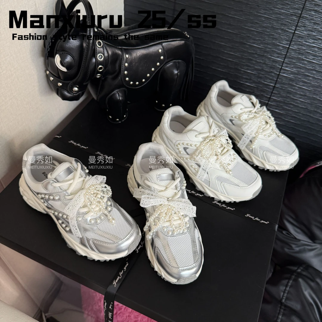 【曼曼】ManXR-“海港晴空”2025欧洲站珍珠蝴蝶结甜酷运动鞋休闲鞋