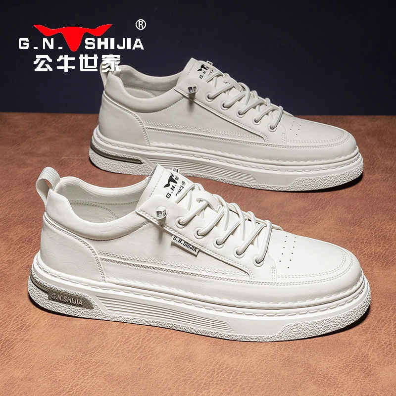 公牛世家男鞋2025新款夏季高级感小白鞋子男鞋软底一脚蹬休闲板鞋