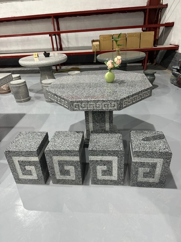 简约支架结构新中式艺术餐桌石桌石凳别墅办公酒店极简