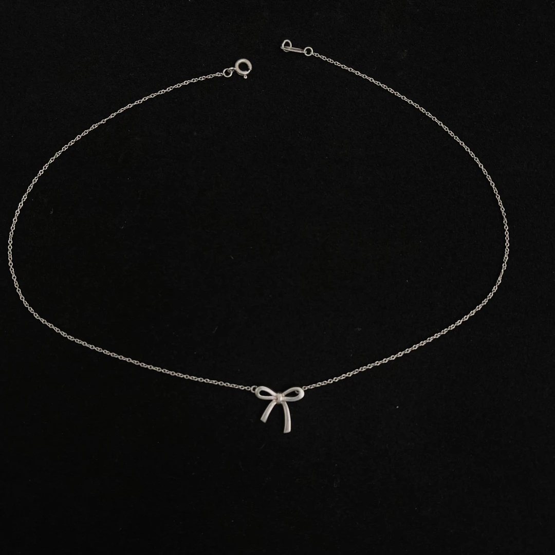 95新 Tiffany & Co./蒂芙尼 925银蝴蝶结项链时尚