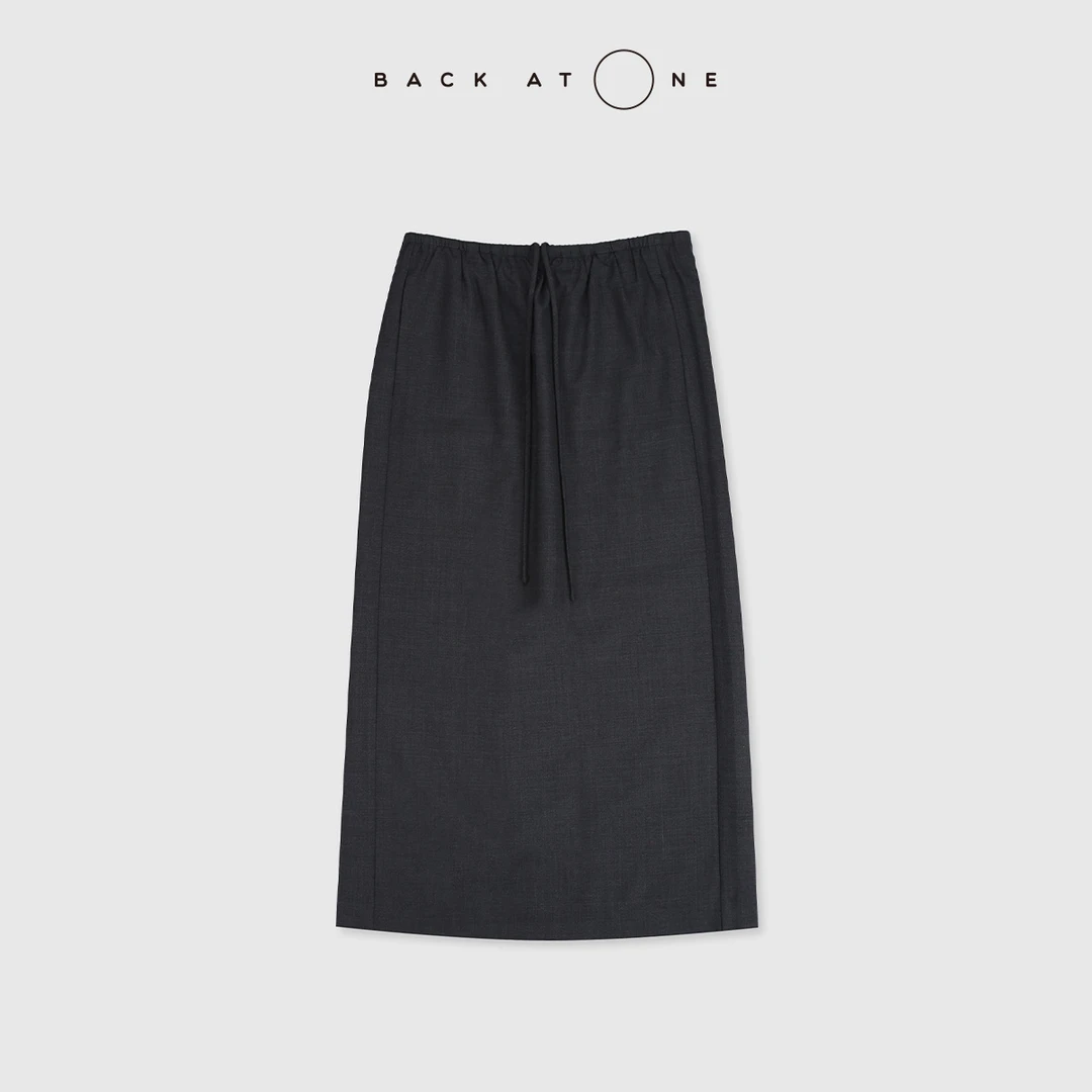 BackAtOne “静奢文艺感”羊毛混纺灰色松紧腰半身裙 BEF-2BH085M-K