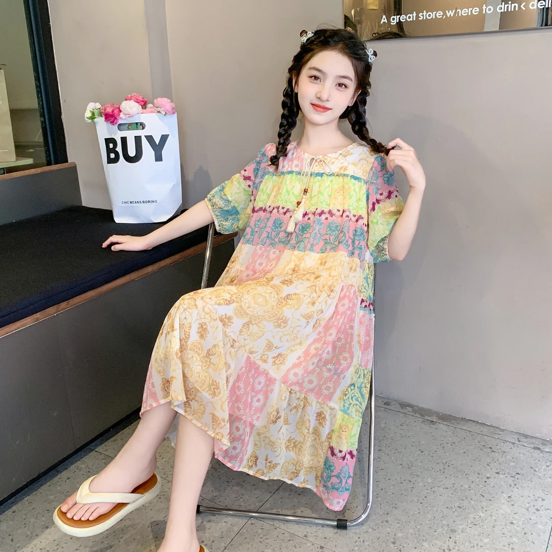 女童民族风夏款2025新款 儿童夏装洋气时尚小女孩连衣裙X61329