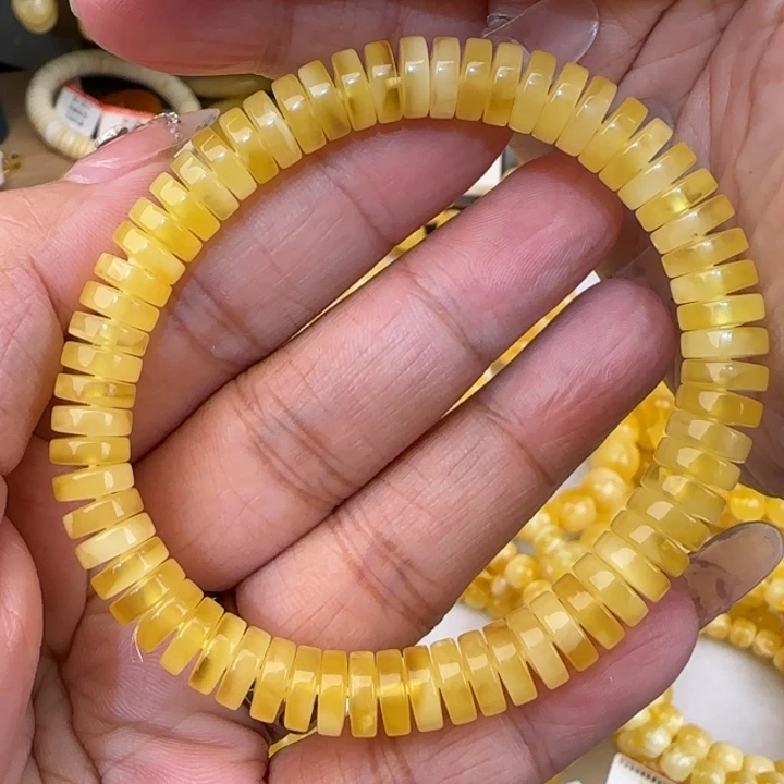 蜜蜡未镶嵌手串白花药片手串