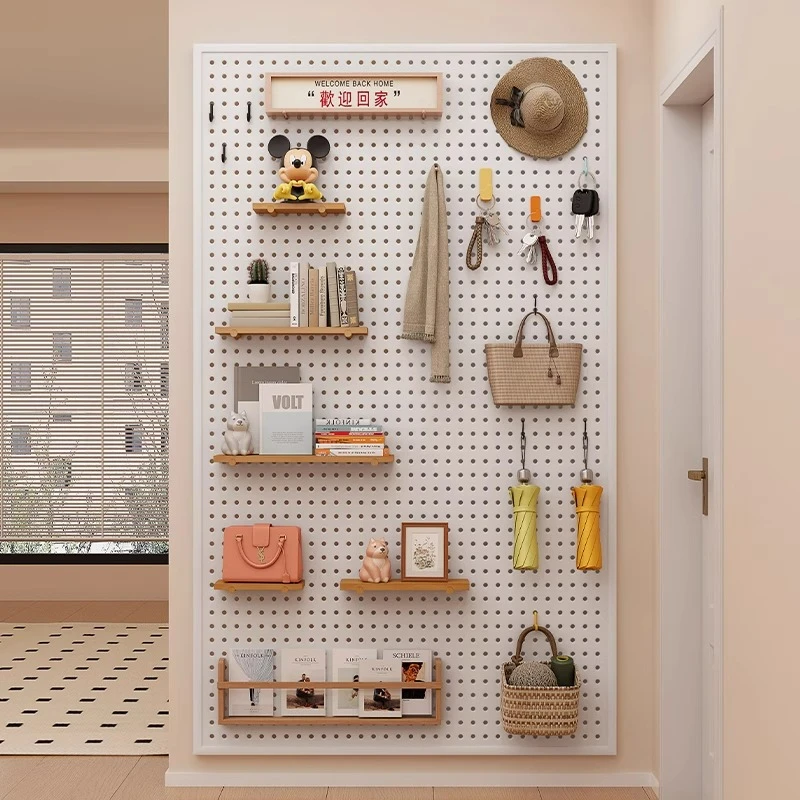 洞洞板置物架定制玄关收纳墙免打孔磁吸金属展示架卧室桌面整理架