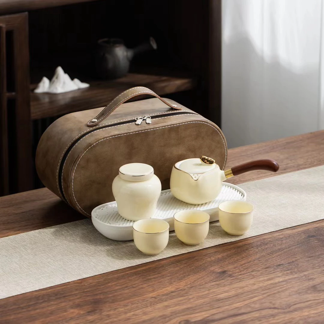 羊脂玉中式陶瓷家用侧把滤孔壶便携式轻奢茶具泡茶壶泡茶器复古