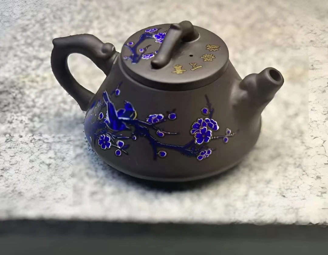 精品手工紫泥鹊上枝头凤鸣变色石瓢壶C1