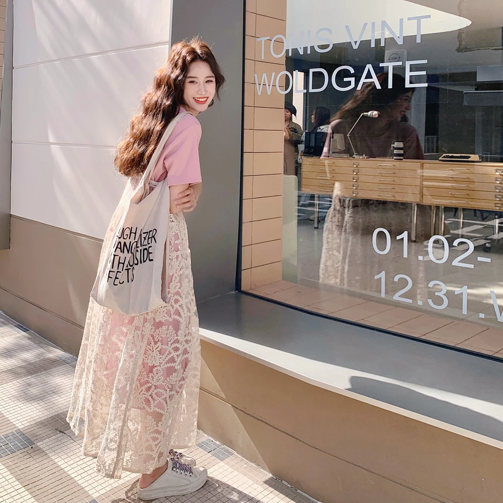 巨好看蕾丝罩衫裙叠穿T恤裙两件套女2025夏季韩系少女感休闲套装