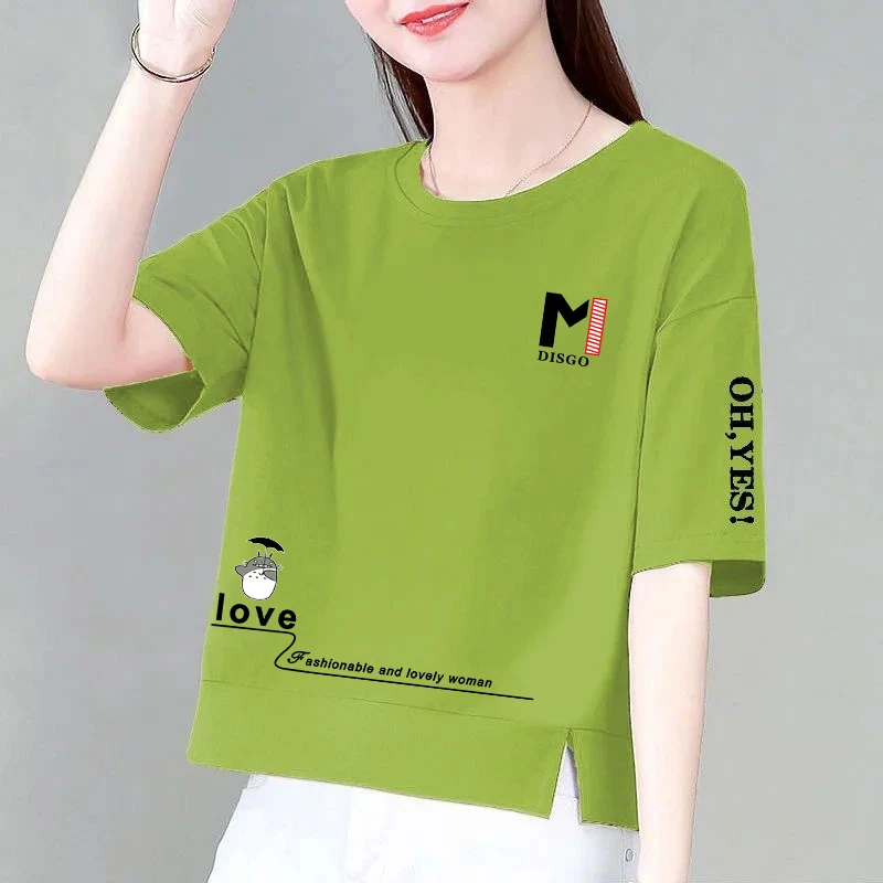 夏季纯棉短袖t恤女别致开叉短款时尚休闲上衣百搭显瘦洋气体恤衫