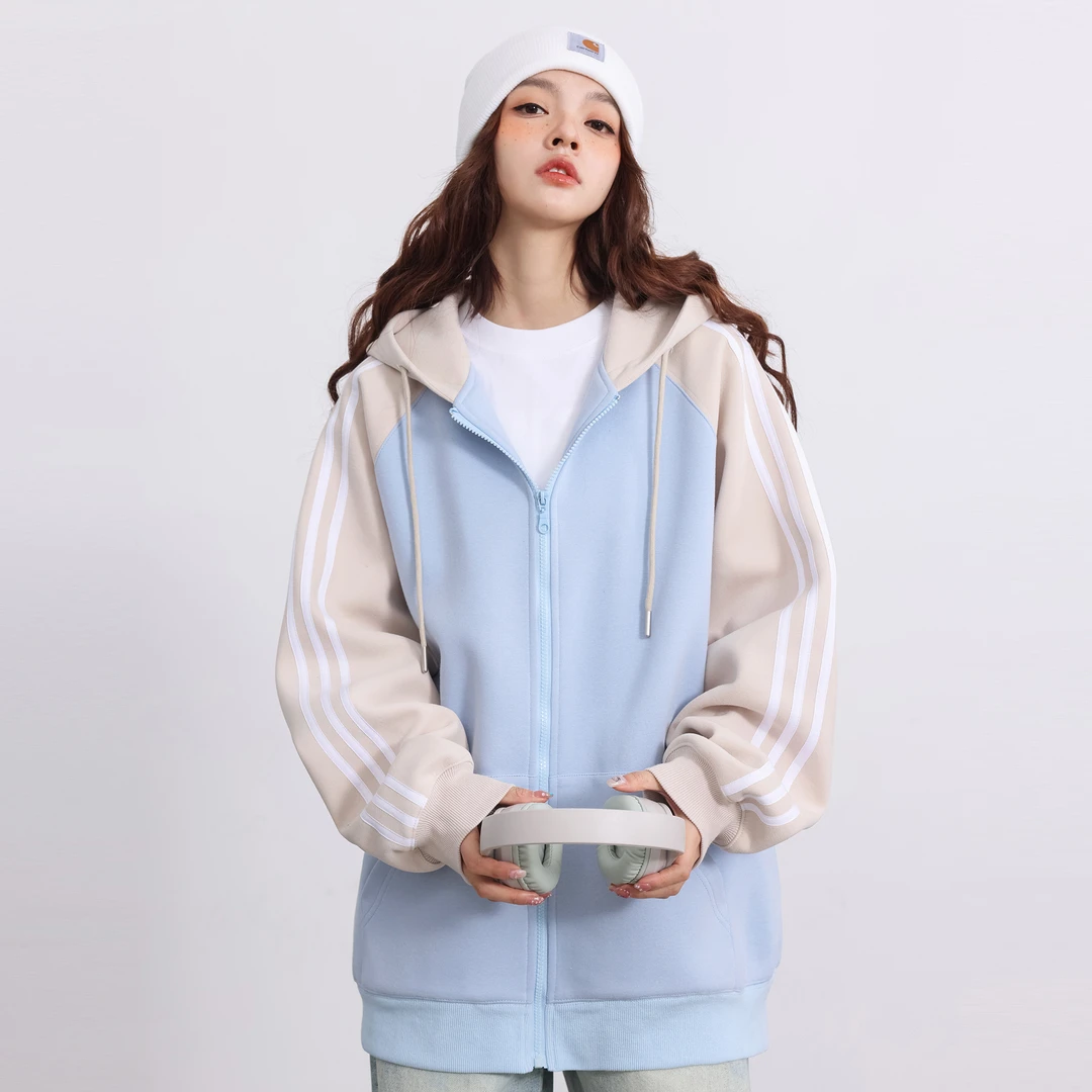 ZAVK【达播】新款美式运动连帽卫衣情侣款宽松显瘦时尚拼色休闲外套