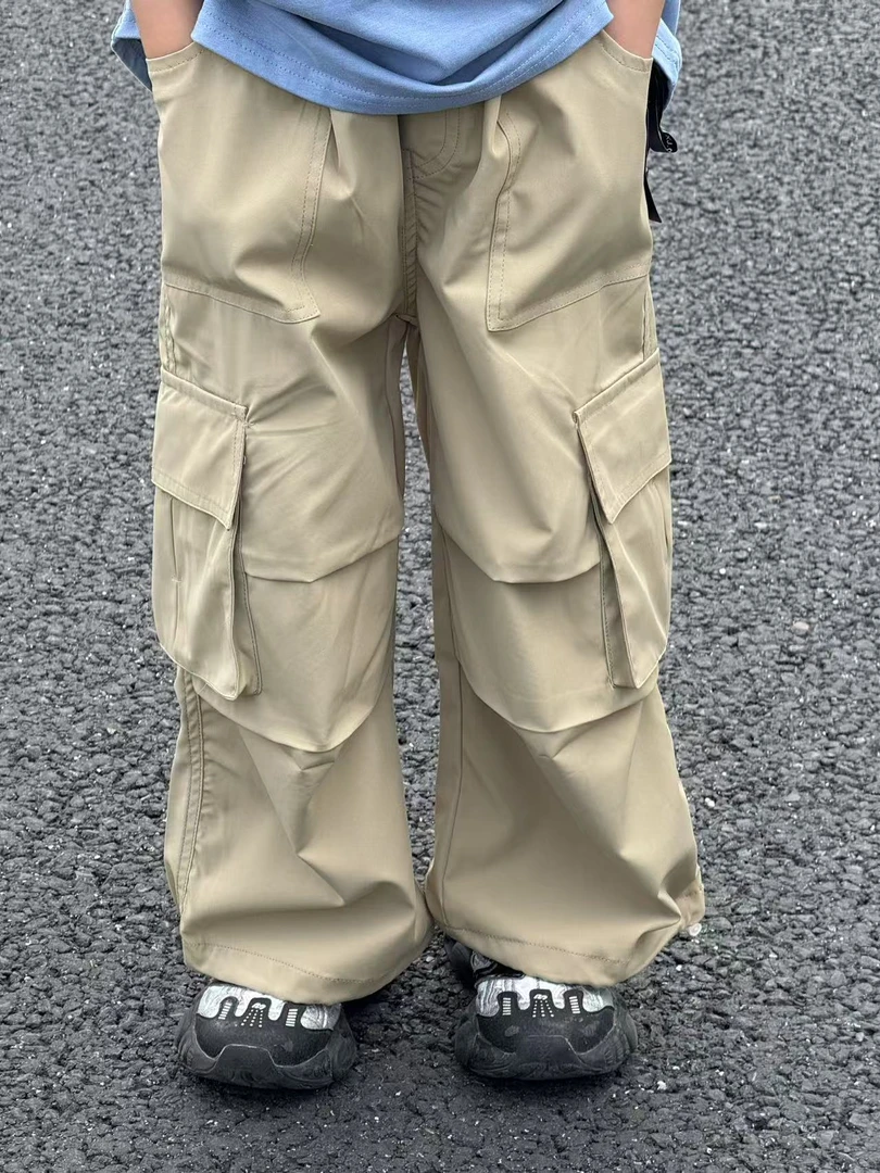 夏季工装裤卡其色中大童宽松百搭直筒运动潮流韩版86021