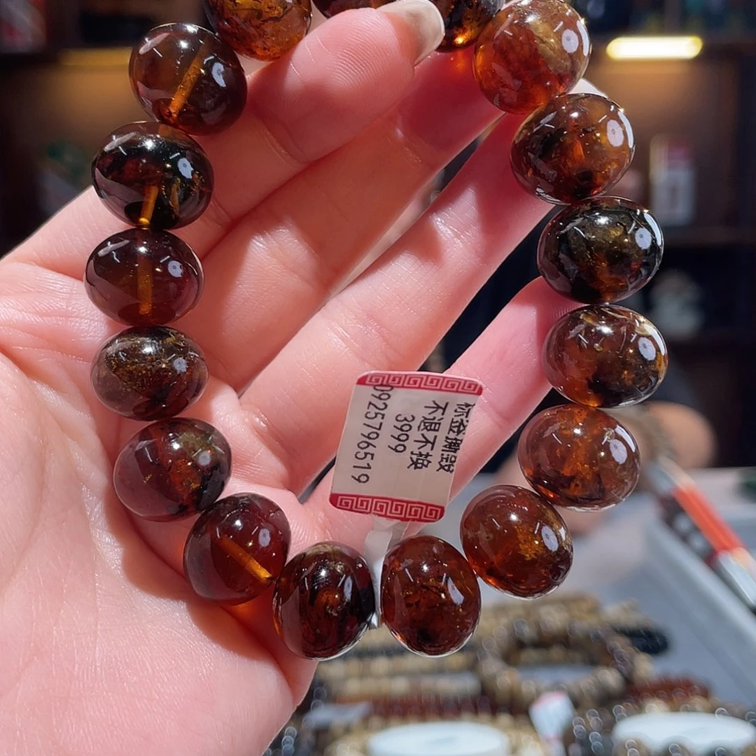 琥珀未镶嵌手链15m花