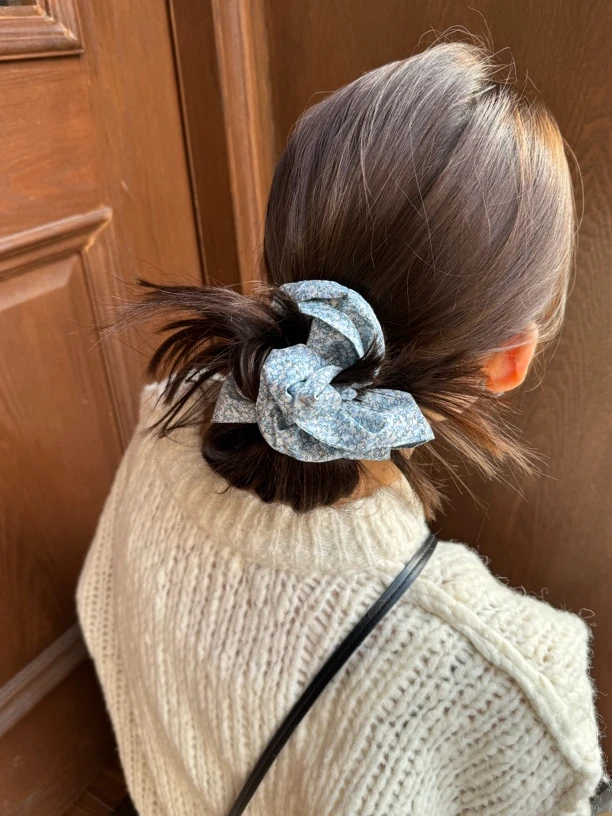 新款发饰蓝色小碎花韩系发圈