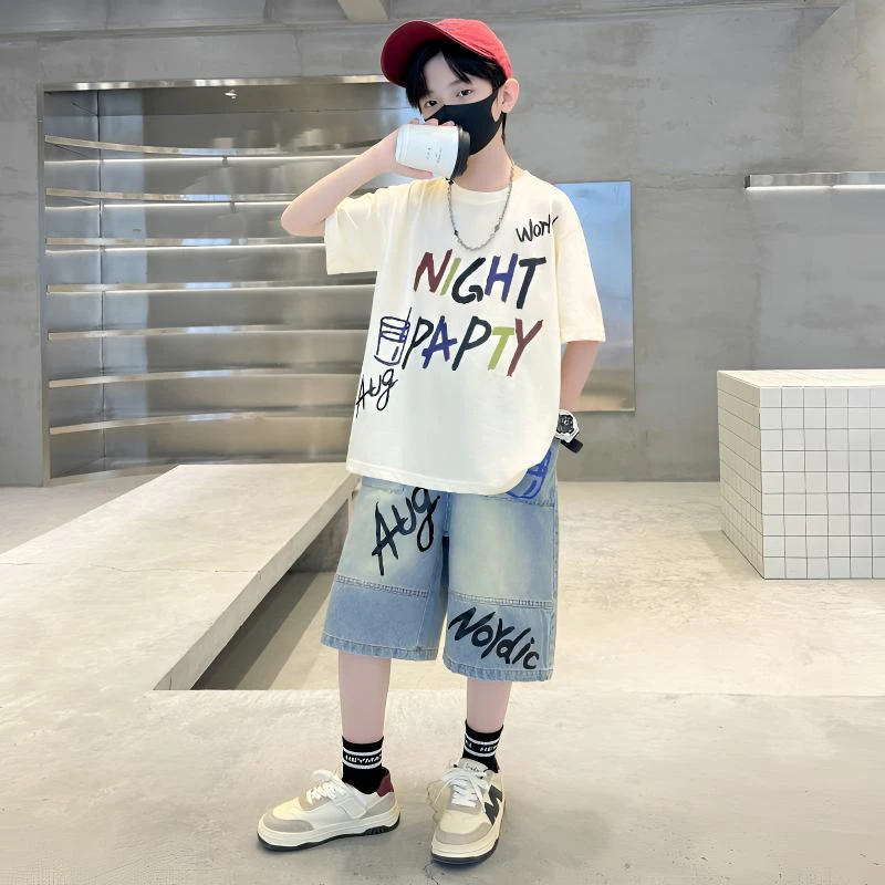 儿童装男童夏装短袖套装2025新款6-12岁中大童男孩夏季薄款帅气潮