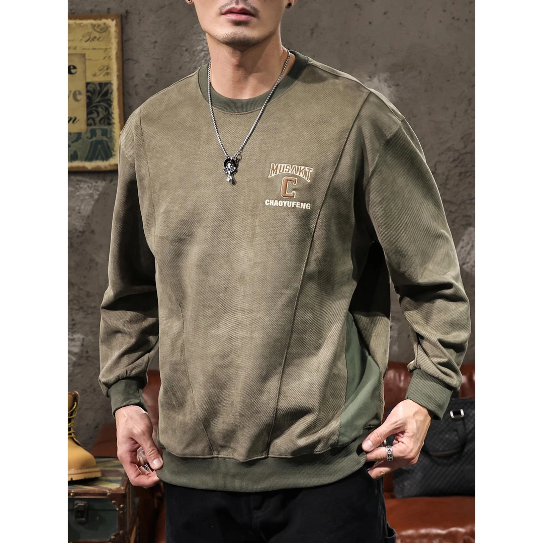 DIIIVERGOM轻奢痞帅鹿皮印花和染色3D立体拼接男子运动衫20慵懒风