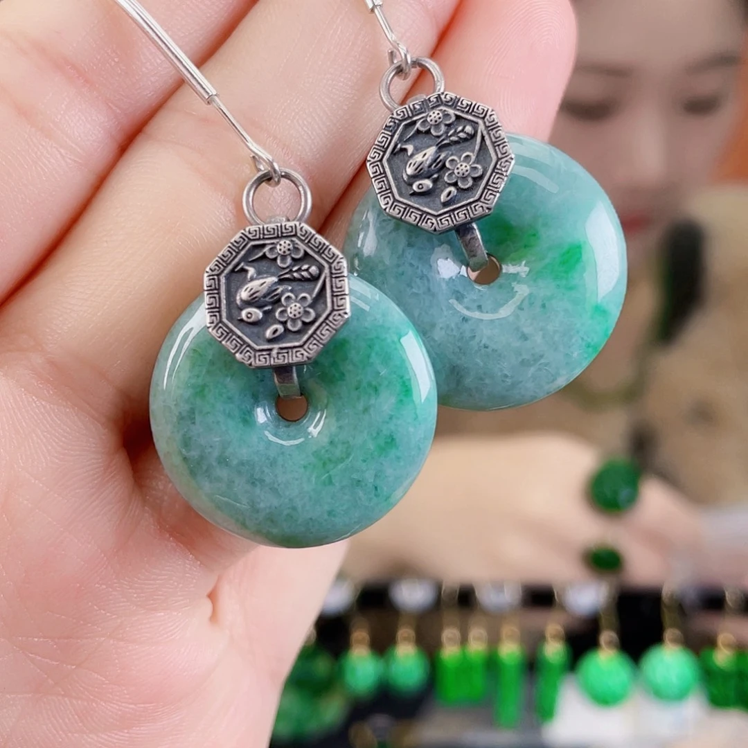 翡翠银S925镶嵌耳饰