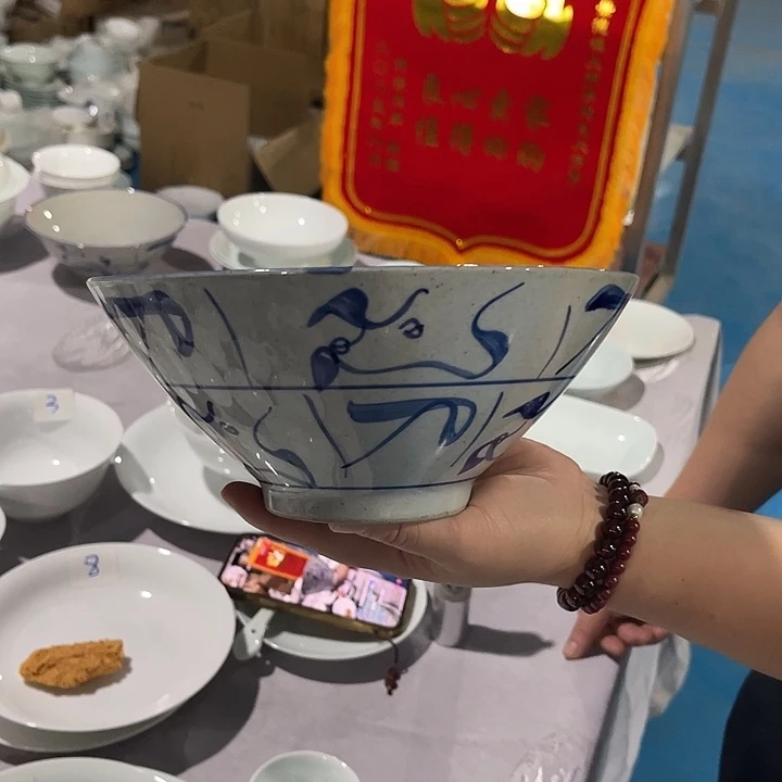 瓷片老陶泥手绘8英寸斗笠面碗一个，包邮