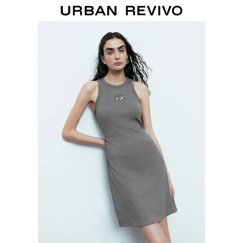 UR2025夏季新款女装欧若风潮酷休闲褶皱修身无袖连衣裙UYV750019