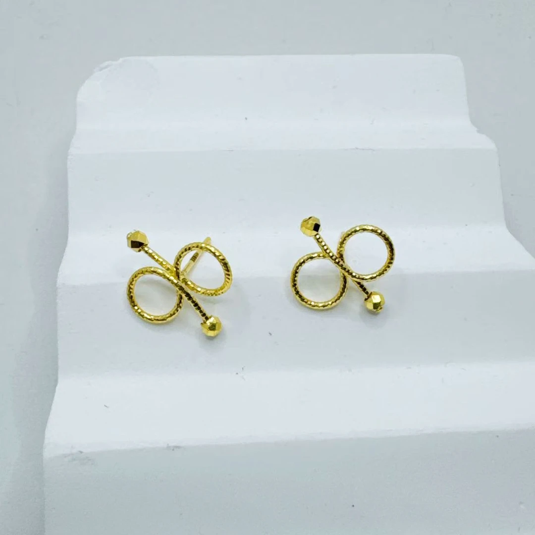 【金枝原】足金999 8字耳钉 直针