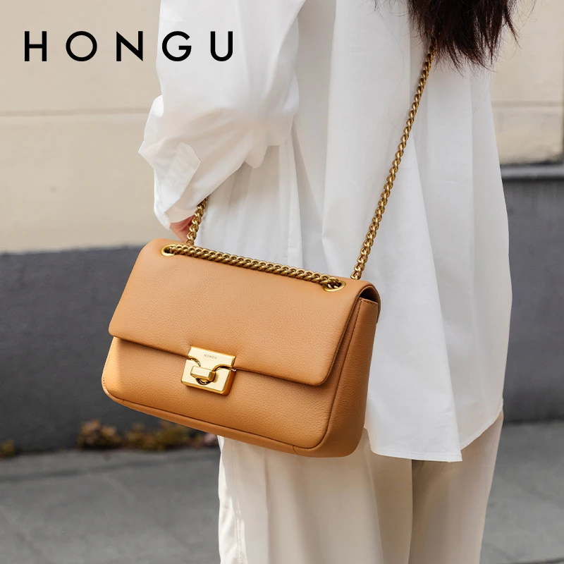 HONGU/红谷新款真皮单肩腋下包通勤斜挎牛皮女士小方包包H5176072