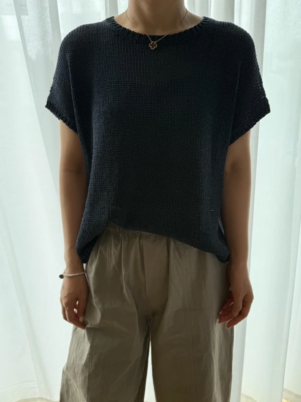 夏季藏青色套头针织