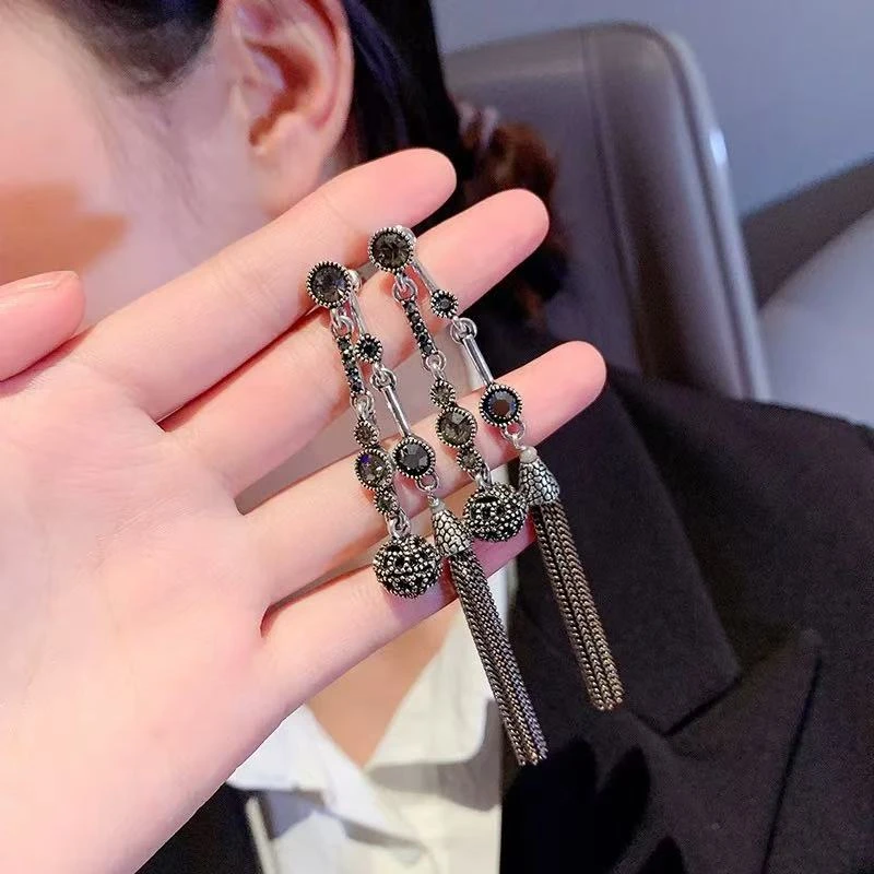 铜合金耳饰 【Q155】新中式圆球流苏耳环国潮设计感高级时尚耳饰女