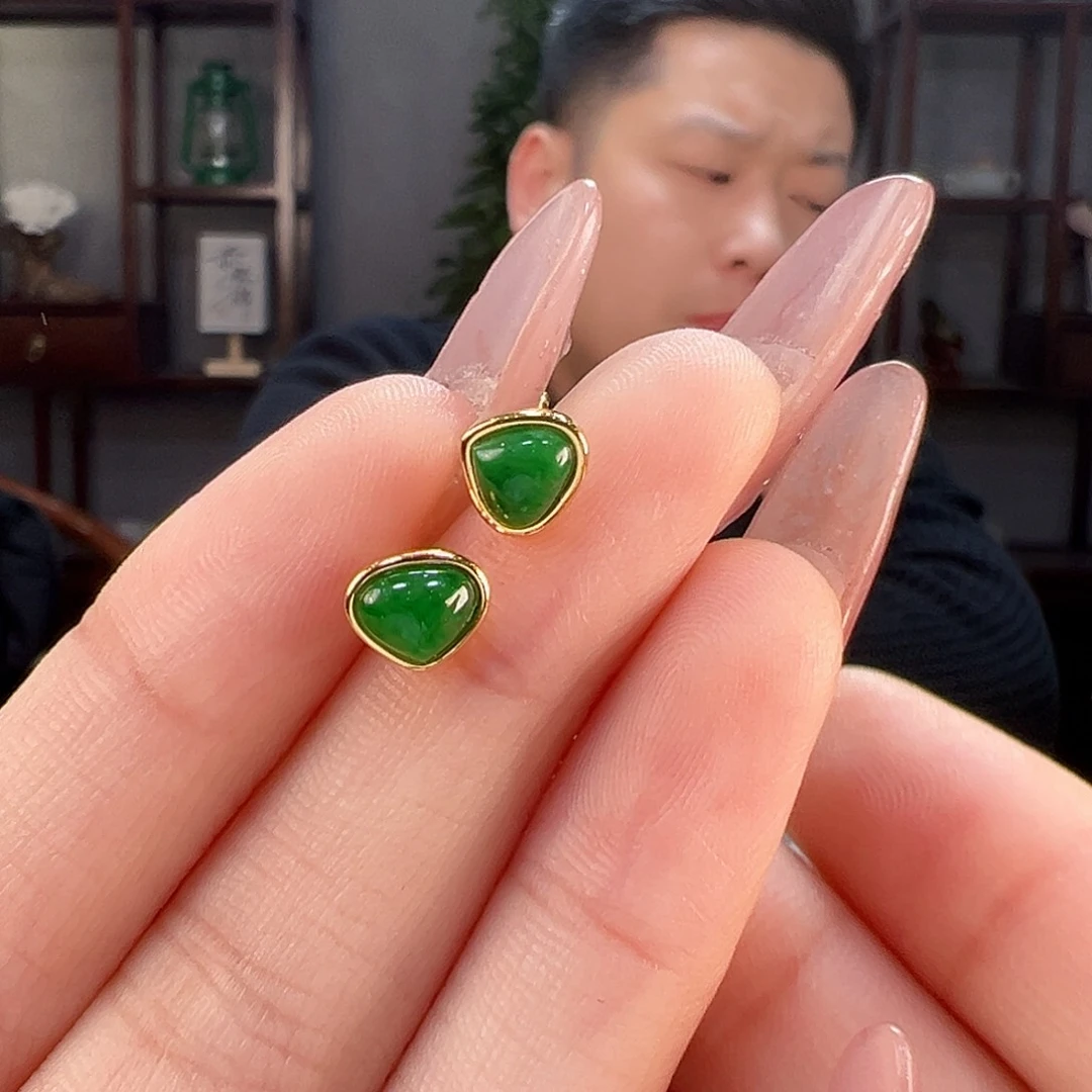 翡翠耳饰银S925镶嵌耳环8