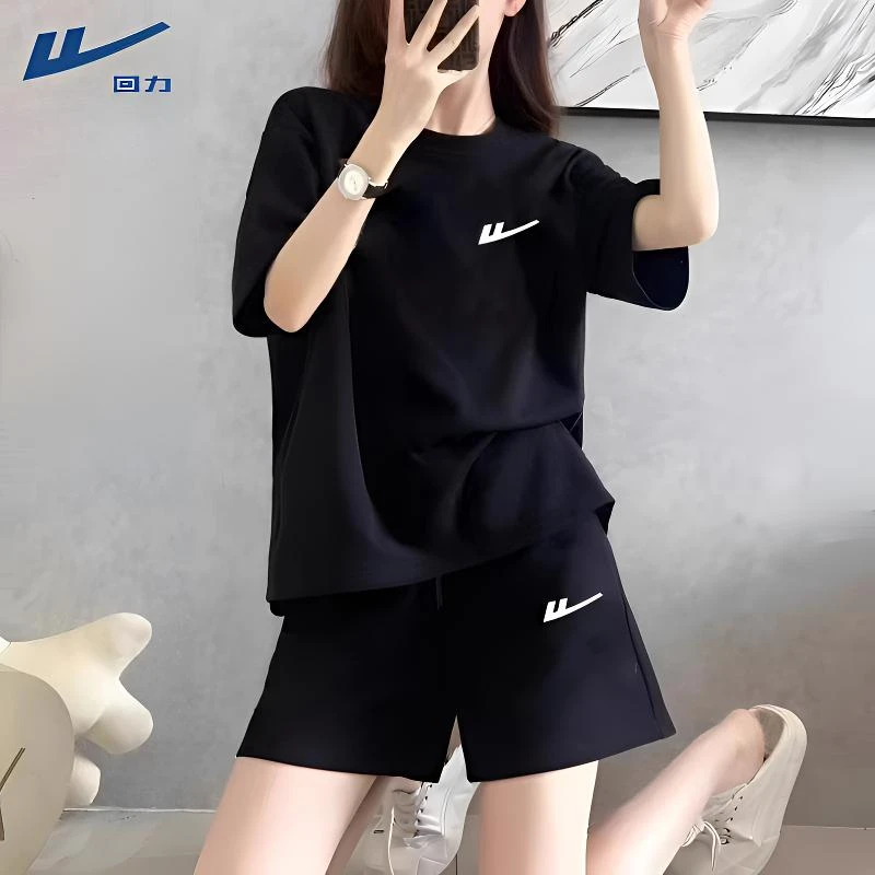 回力洋气衣服套装女款爆款2025年新款高级感纯棉短袖宽松短裤套装