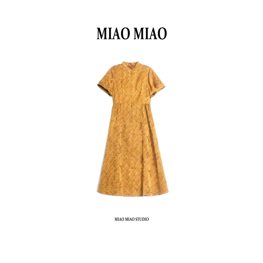 【若晗】淼淼家O421夏季新款花萝红云纱时尚气质新中式国风连衣裙