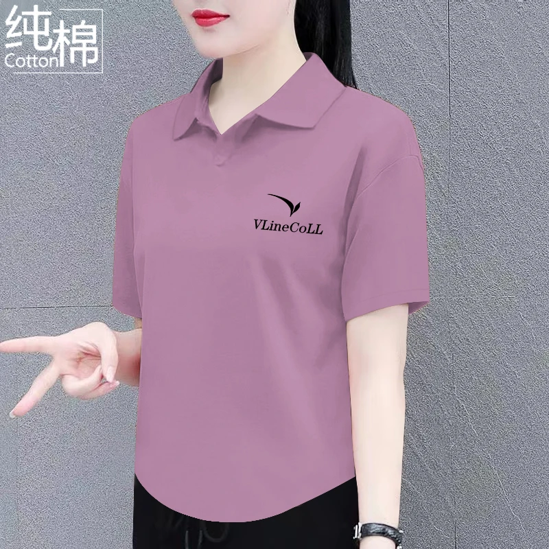 纯棉夏季翻领短袖t恤女新款休闲百搭宽松显瘦时尚洋气polo领上衣