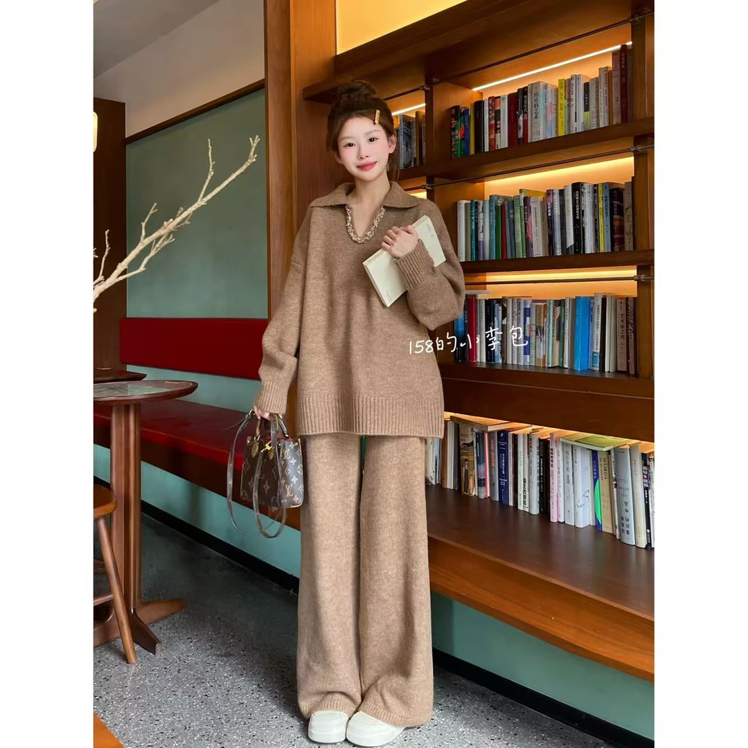 小李包自制【编织小香风】加厚保暖毛衣套装冬季新款慵懒针织两件套