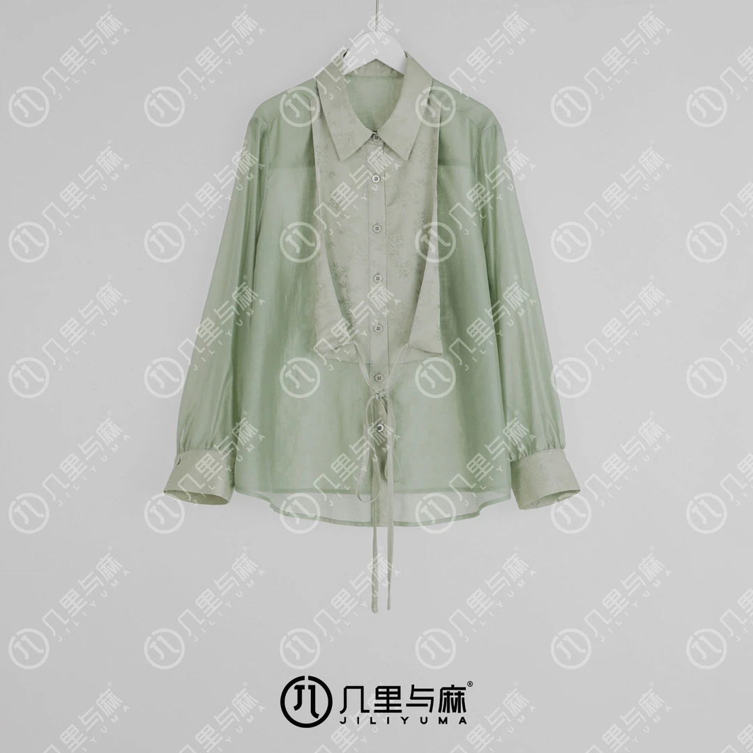 （几里）踏雪寻竹-文艺国风百搭衬衫 衣长66 胸围116 1071446