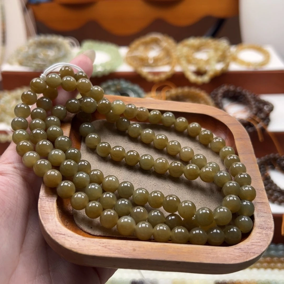 毛衣链未镶嵌和田玉珠串8mm